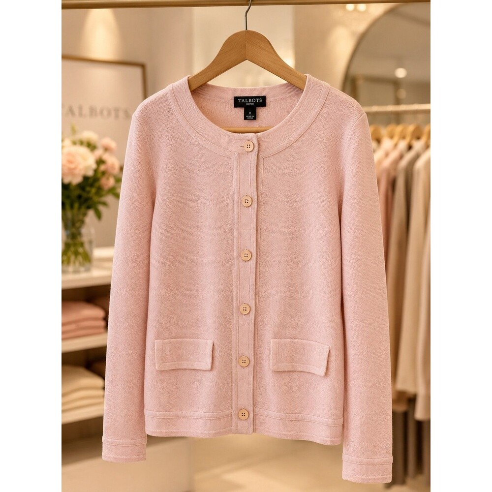 Talbots Woman XL Pink Heavy Knit Cardigan Quiet Luxury Sweater
